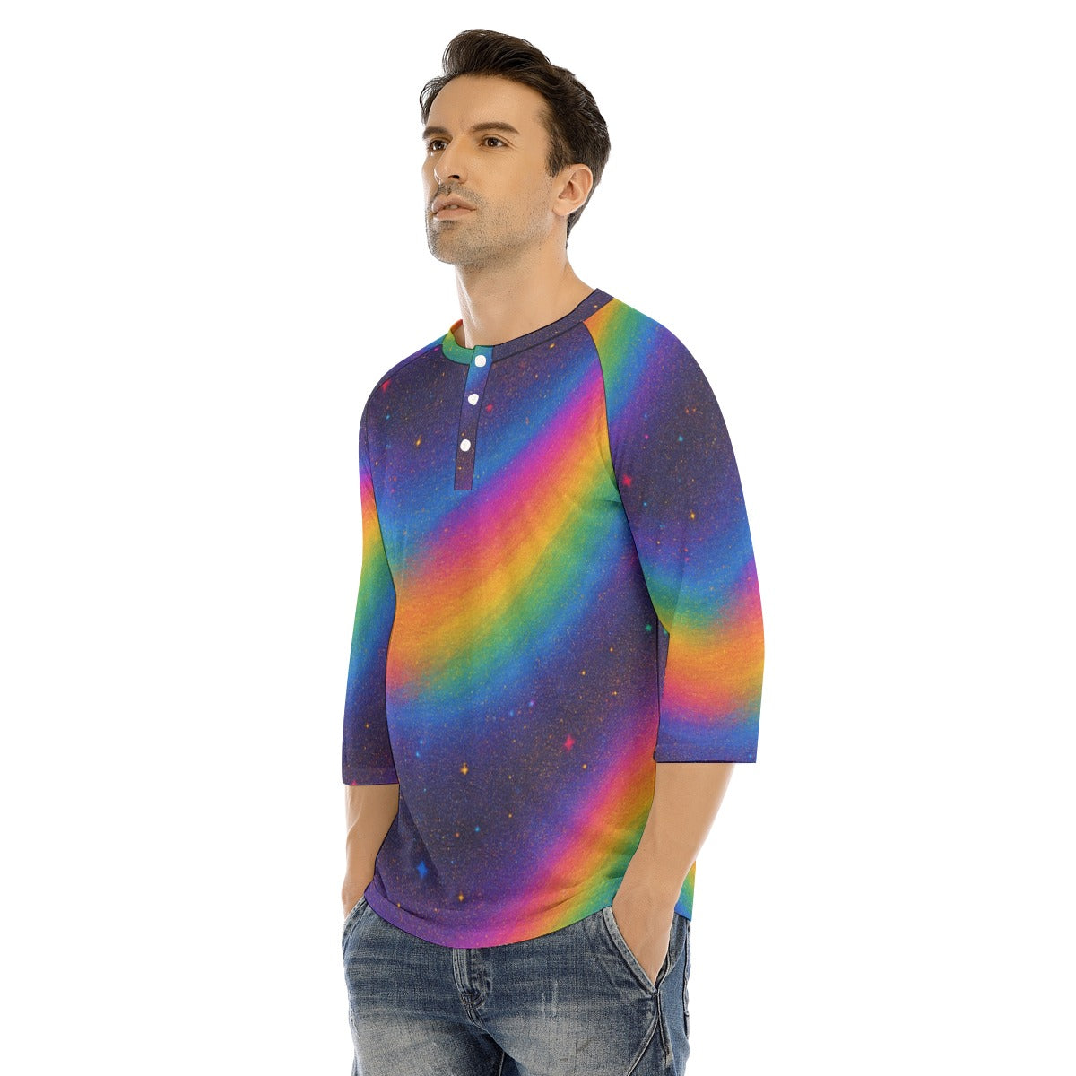 Men's Bracelet Sleeve T-shirt With Button Closure