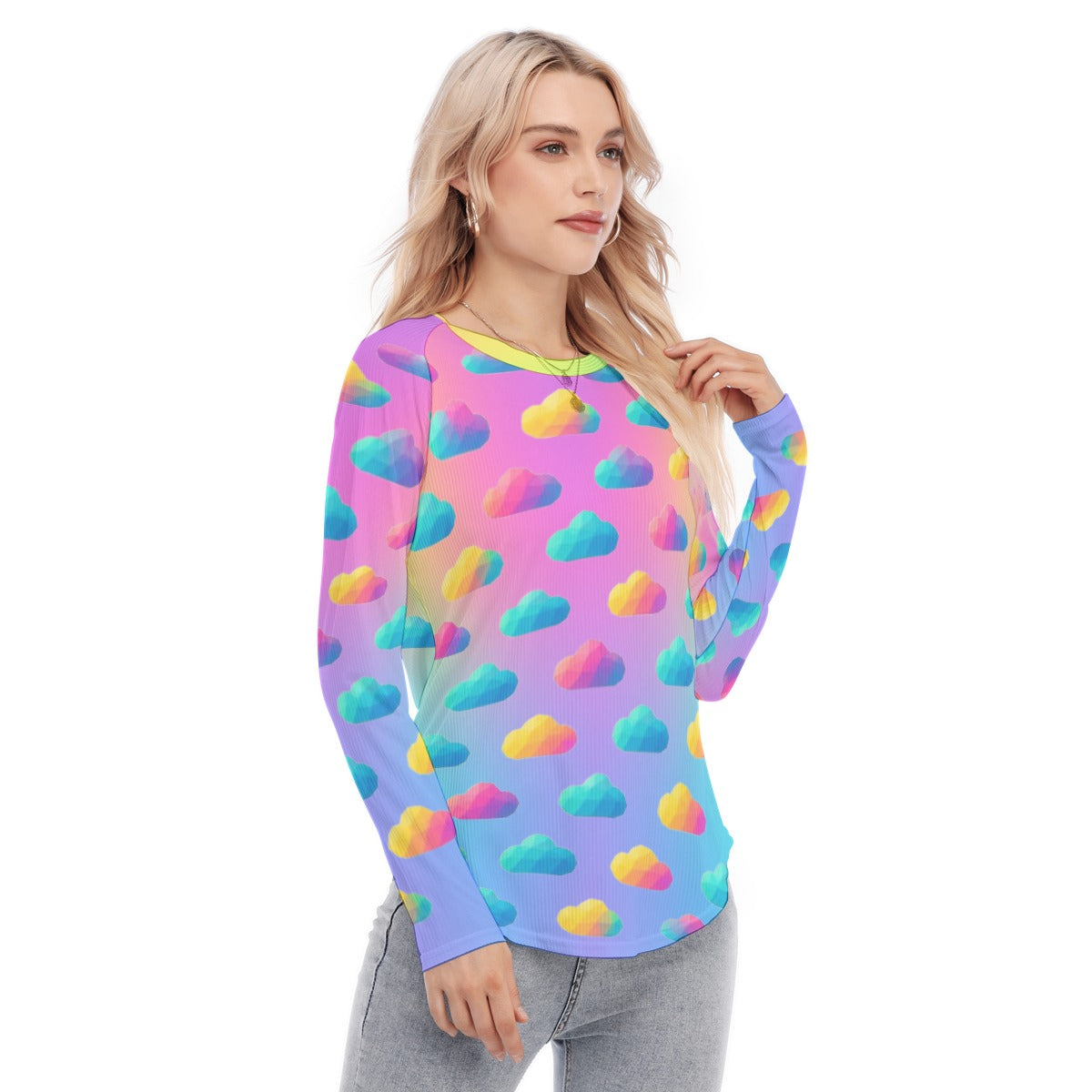 Women's Raglan Sleeves U-Shaped Hem Long Sleeves Blouse