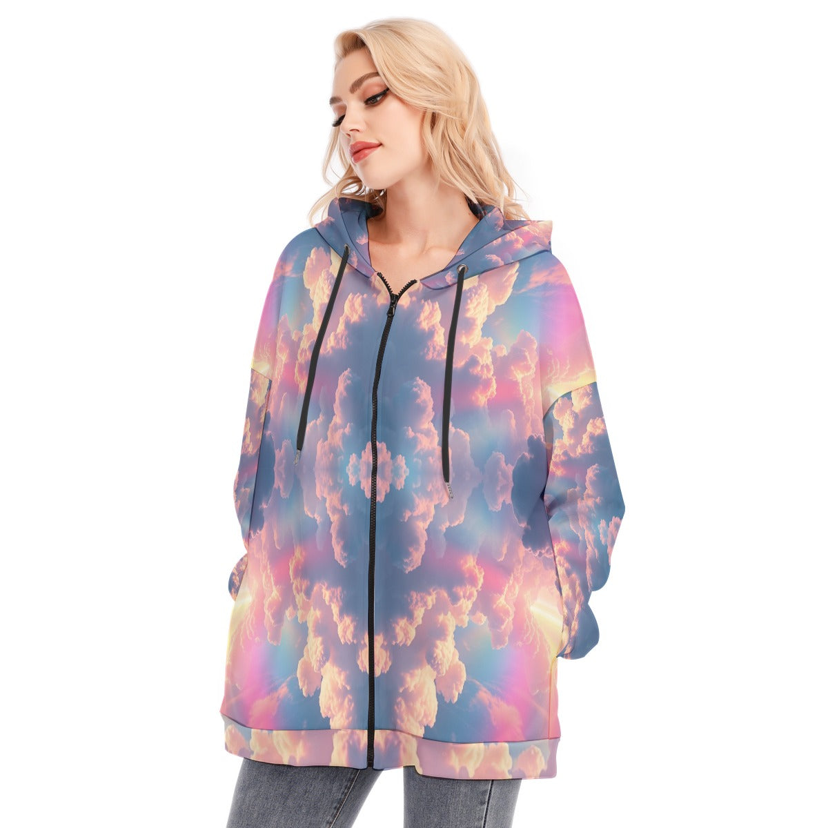 Women's Long Hoodie With Zipper Closure