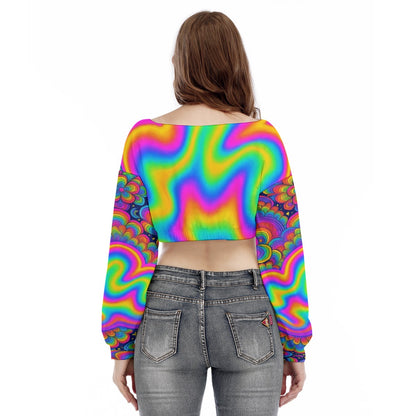 Women's V-neck Long Sleeve Cropped Sweatshirt