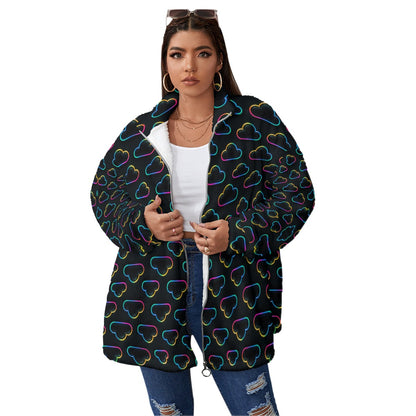 Unisex Borg Fleece Stand-up Collar Coat With Zipper Closure(Plus Size)