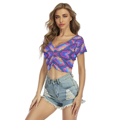 Women's Raglan Drawstring Front Crop Tee