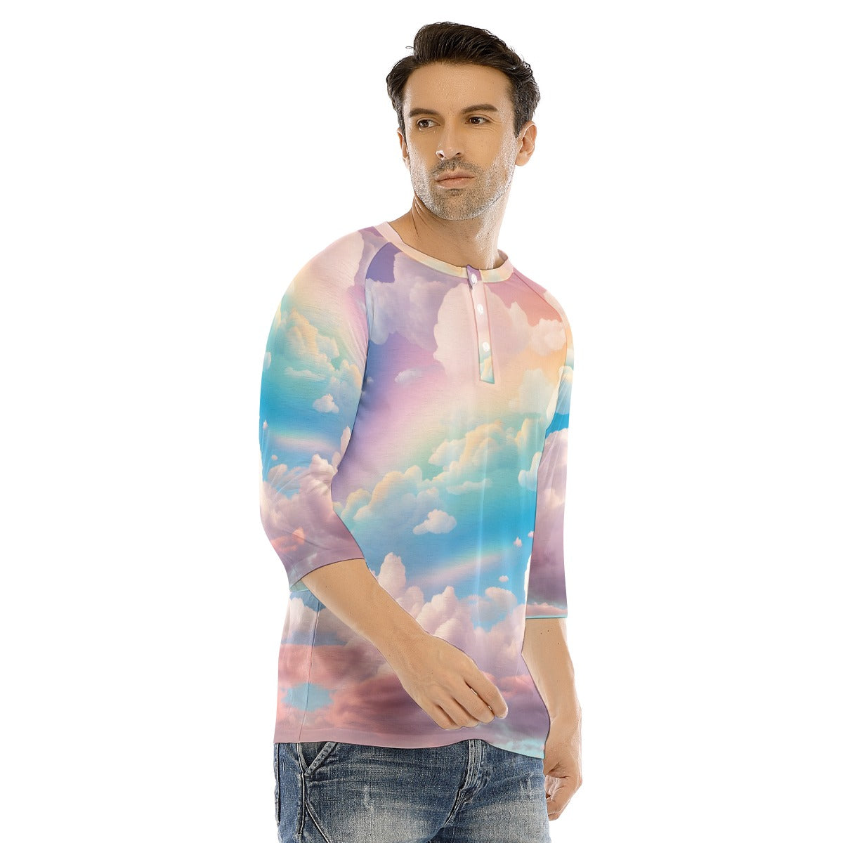 Men's Bracelet Sleeve T-shirt With Button Closure - view 2