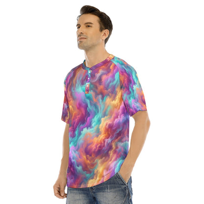 Men's Raglan Sleeve T-shirt With Button Closure