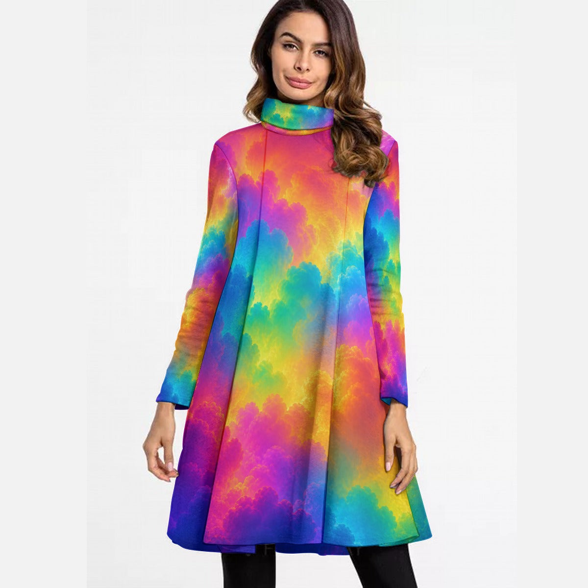 Women's High Neck Dress With Long Sleeve