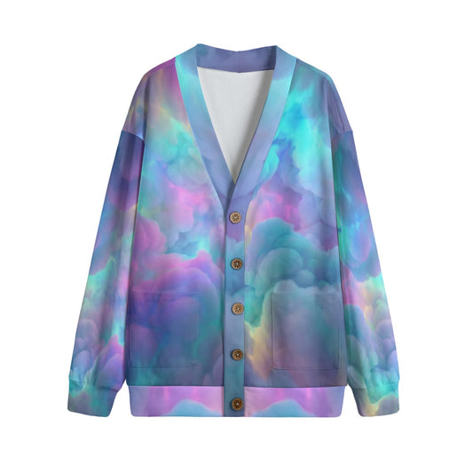 Unisex V-neck Knitted Fleece Cardigan With Button Closure