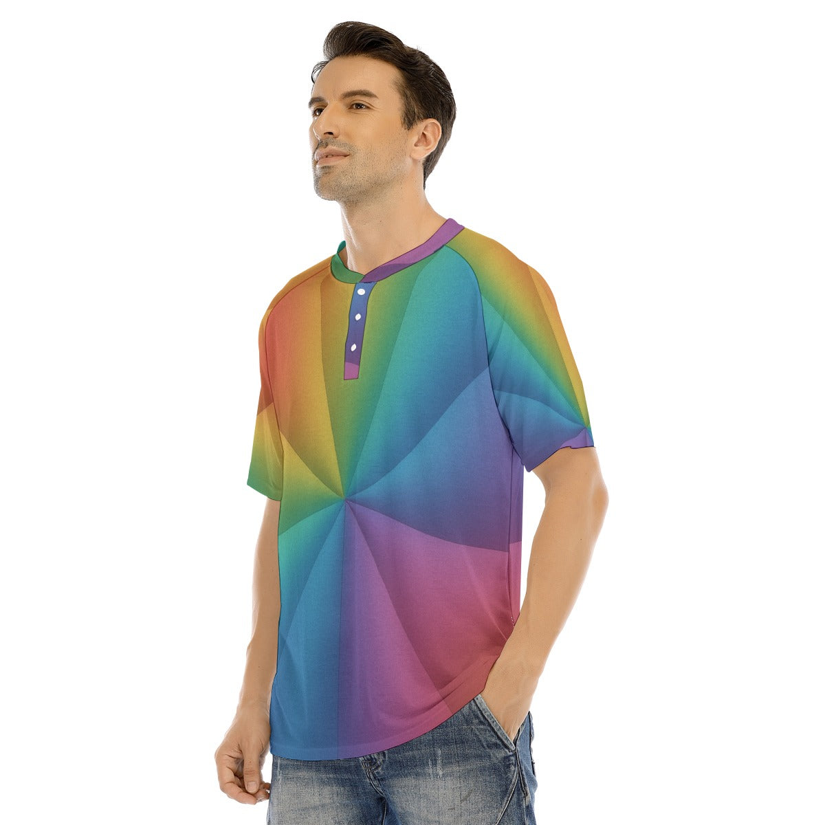 Men's Raglan Sleeve T-shirt With Button Closure