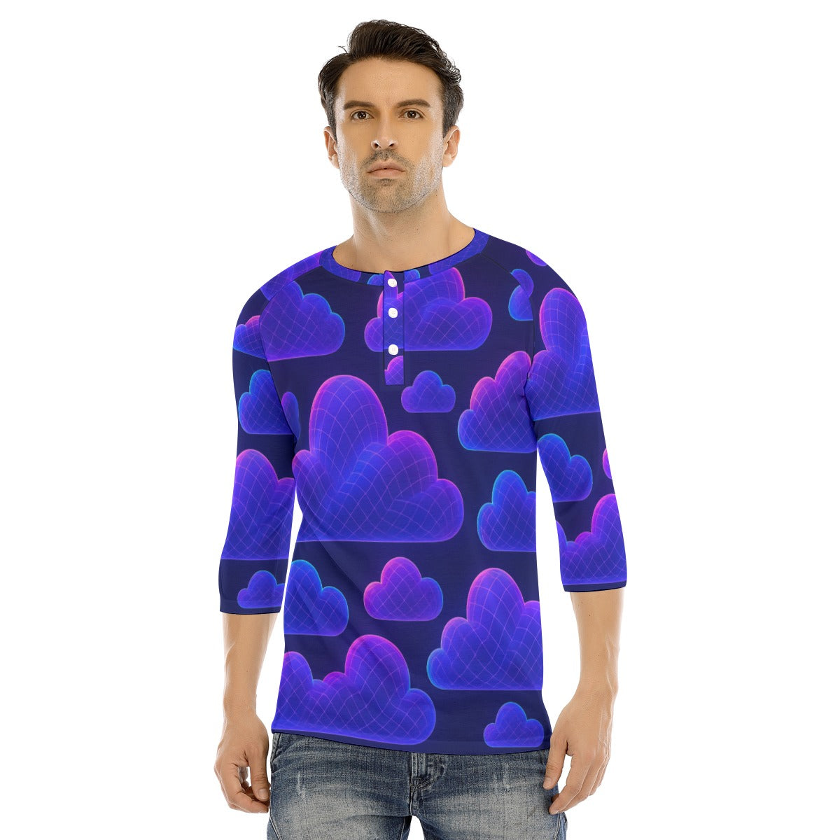 Men's Bracelet Sleeve T-shirt With Button Closure - view 1