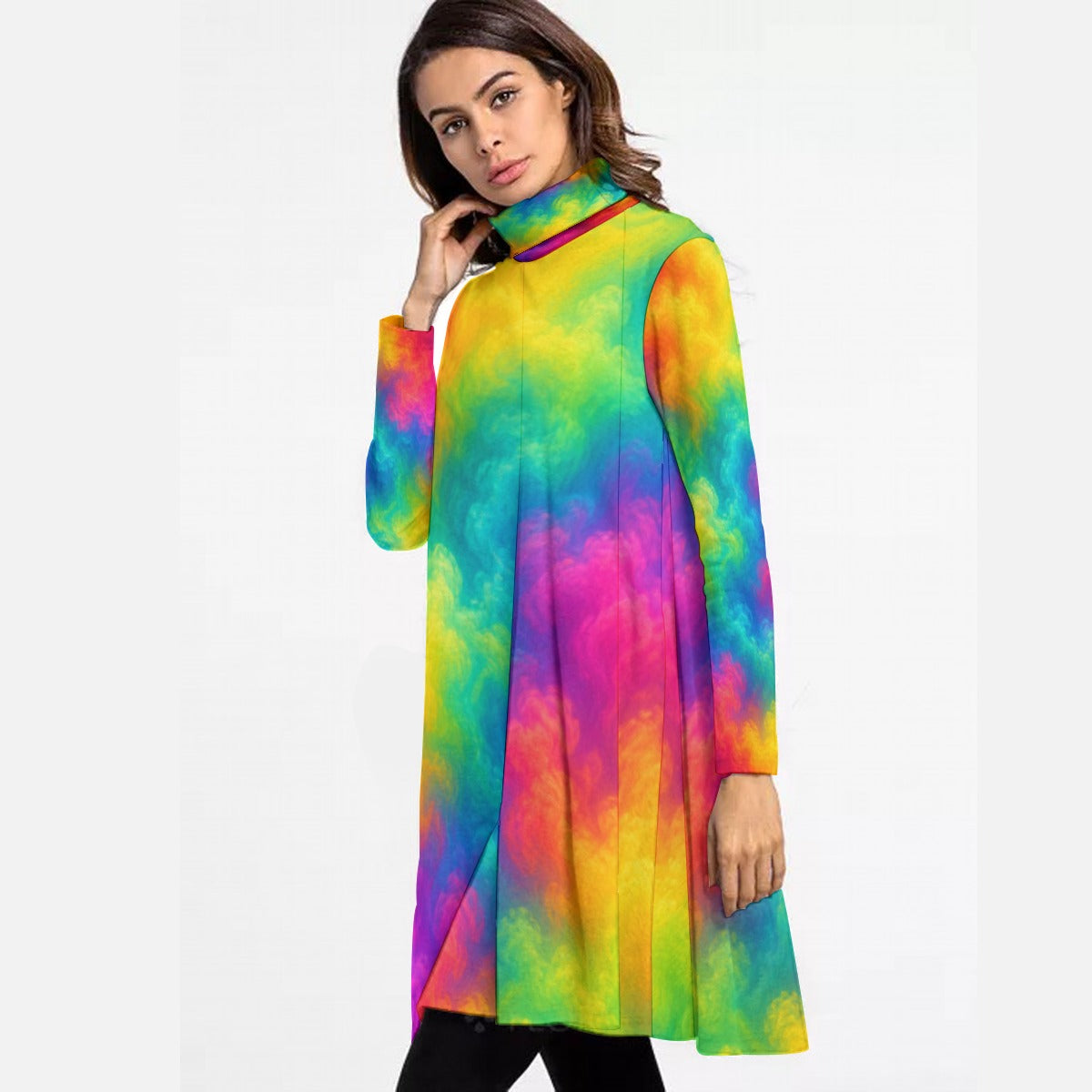 Women's High Neck Dress With Long Sleeve