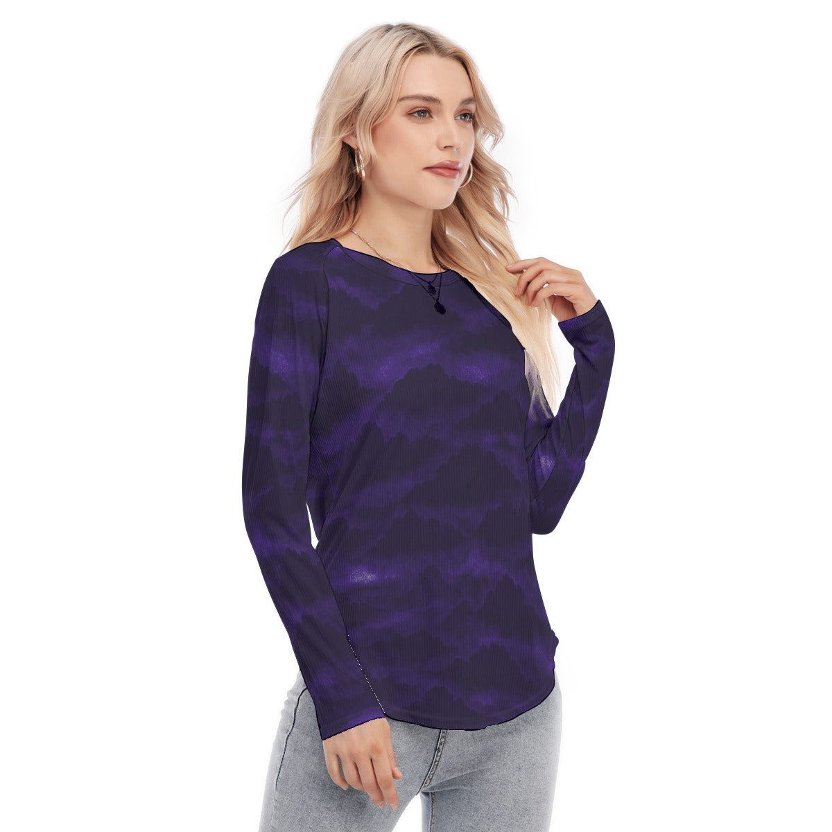 Women's Raglan Sleeves U-Shaped Hem Long Sleeves Blouse