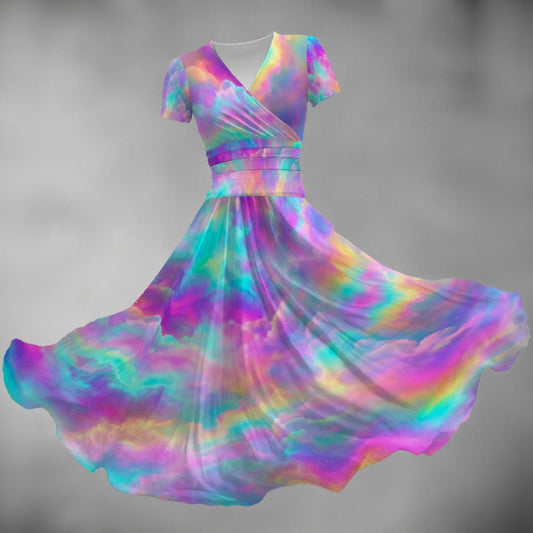All-over Print Women's Short Sleeve V Neck Midi Dress