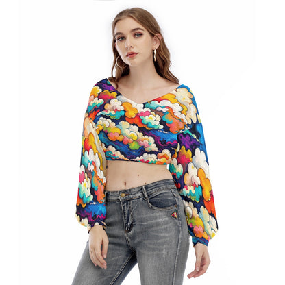 Women's V-neck Long Sleeve Cropped Sweatshirt