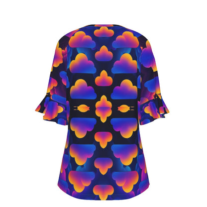 V-neck Women's T-shirt With Bell Sleeve