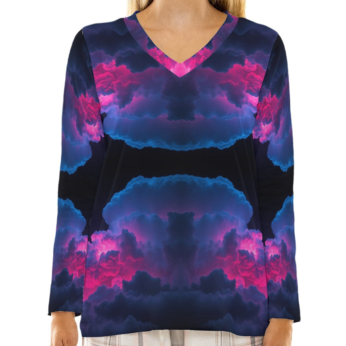 Women's Loose V-Neck T-Shirt With Long Sleeve