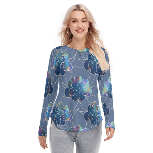 Women's Raglan Sleeves U-Shaped Hem Long Sleeves Blouse