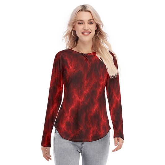Women's Raglan Sleeves U-Shaped Hem Long Sleeves Blouse