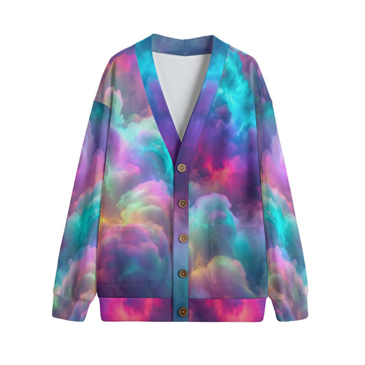 Unisex V-neck Knitted Fleece Cardigan With Button Closure