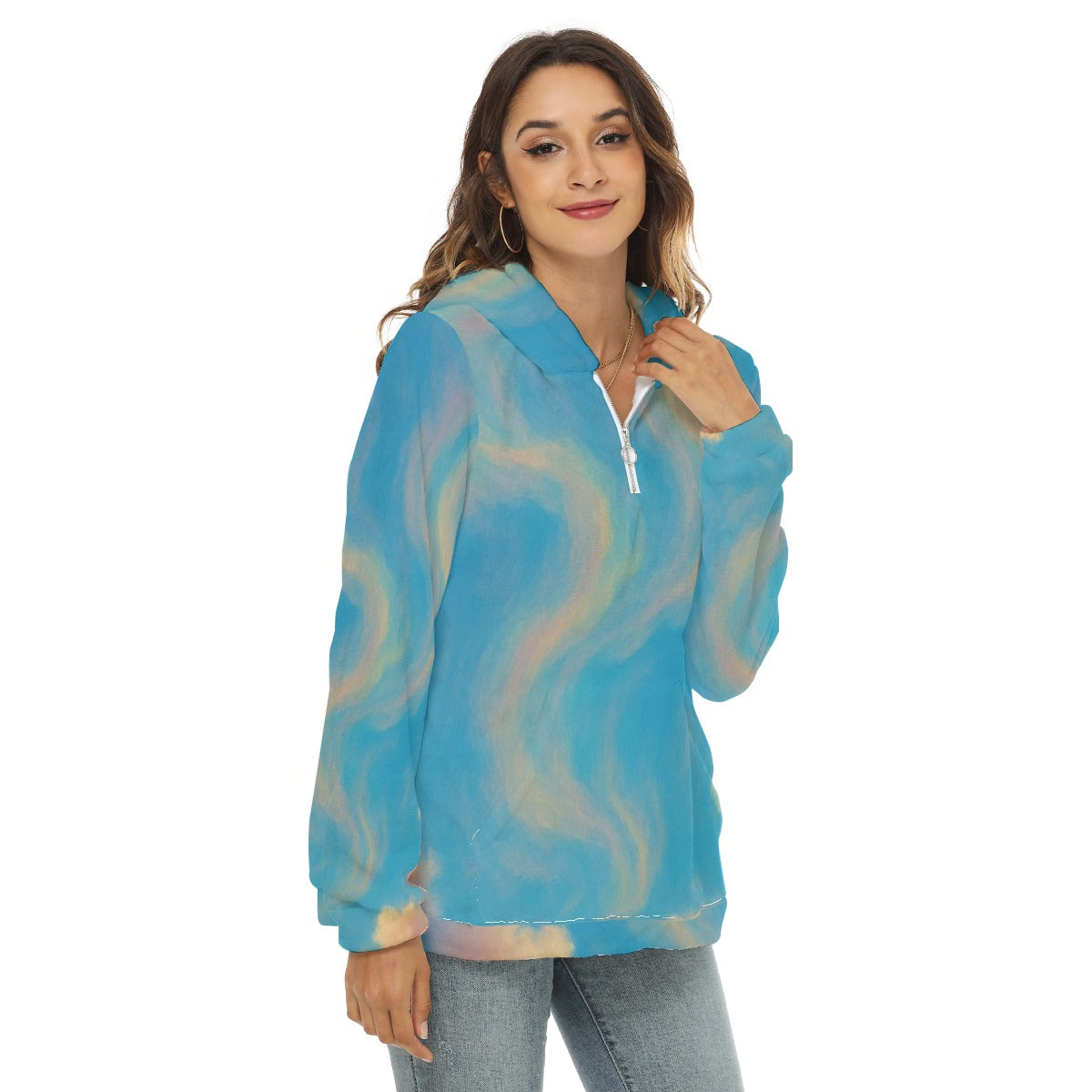 Women's Borg Fleece Hoodie With Half Zip