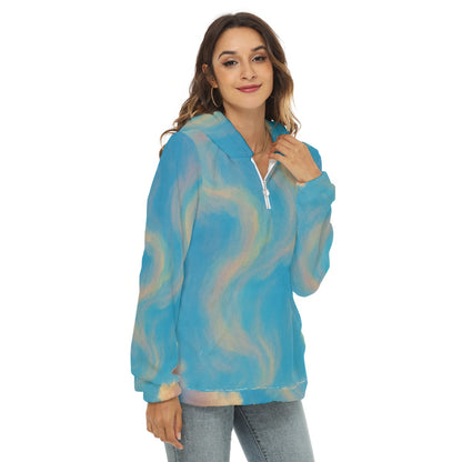 Women's Borg Fleece Hoodie With Half Zip