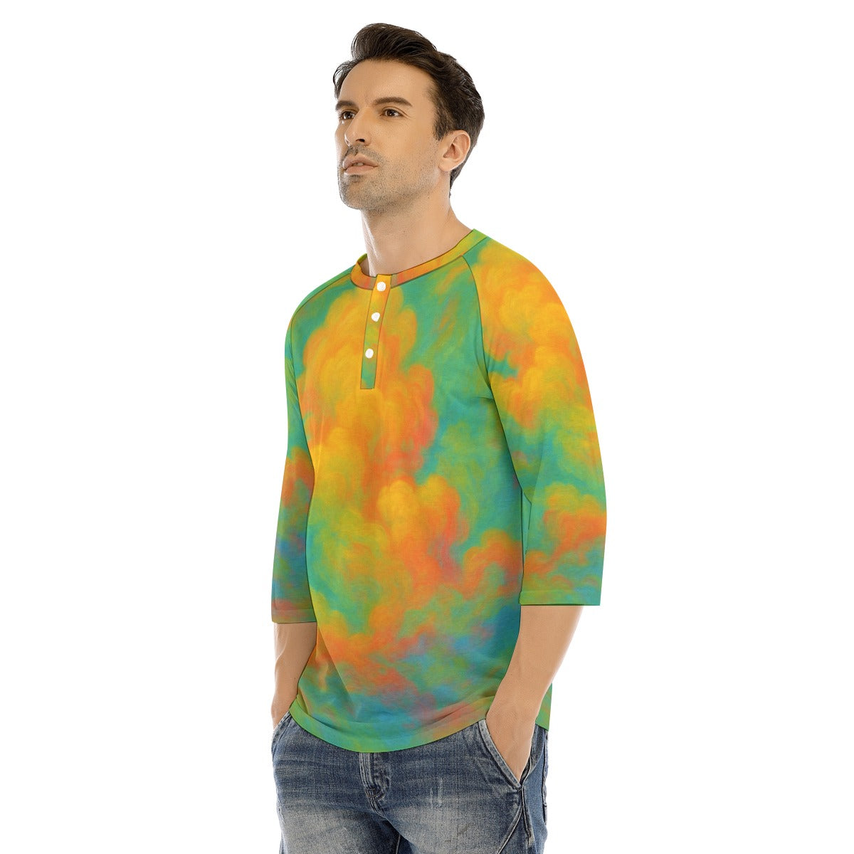 Men's Bracelet Sleeve T-shirt With Button Closure - view 3