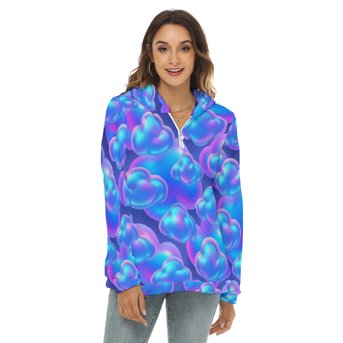 Women's Borg Fleece Hoodie With Half Zip