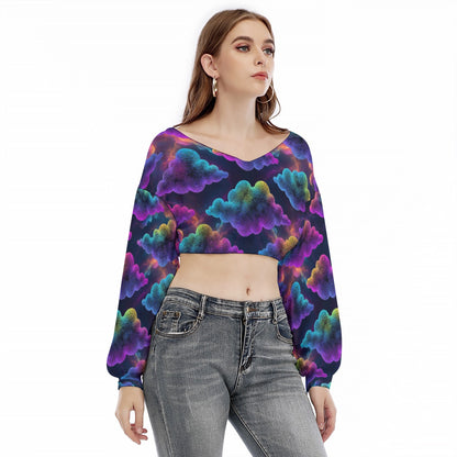 Women's V-neck Long Sleeve Cropped Sweatshirt