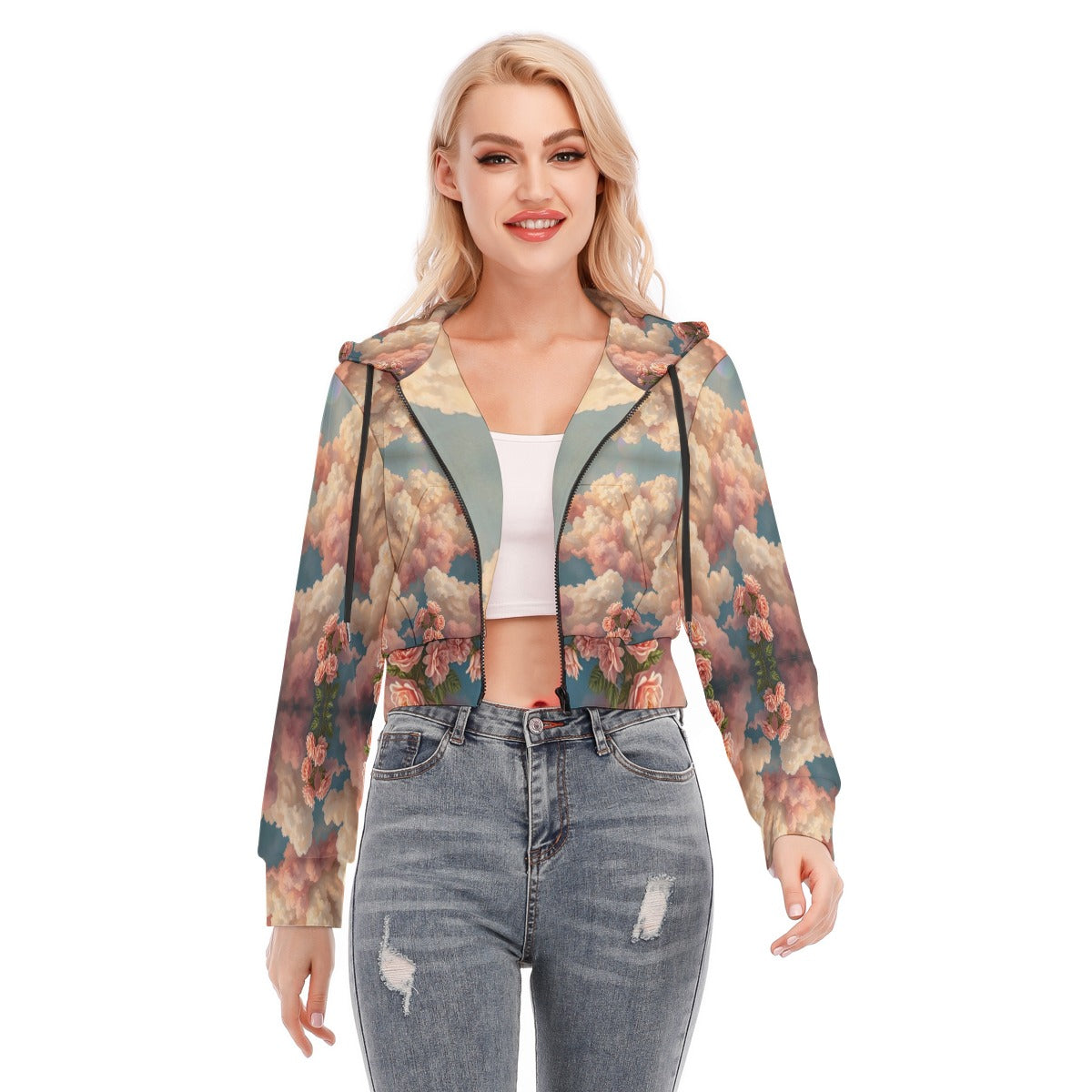 Women's Crop Top Hoodie With Zipper Closure