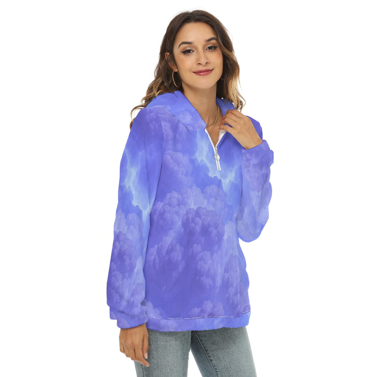 Women's Borg Fleece Hoodie With Half Zip