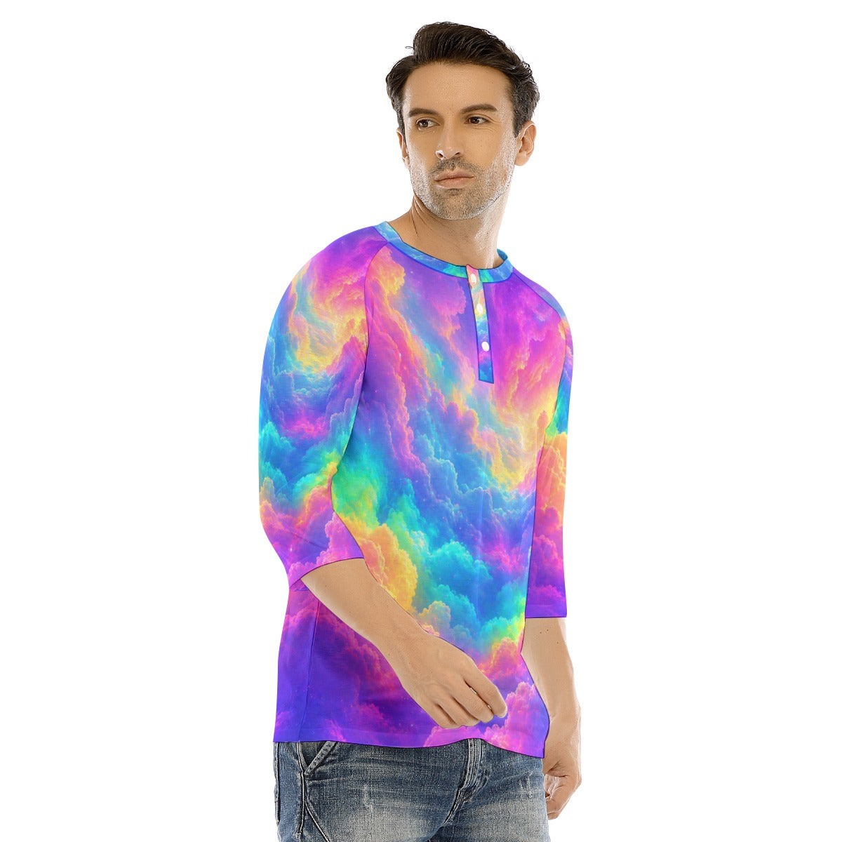 Men's Bracelet Sleeve T-shirt With Button Closure - view 2
