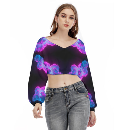 Women's V-neck Long Sleeve Cropped Sweatshirt