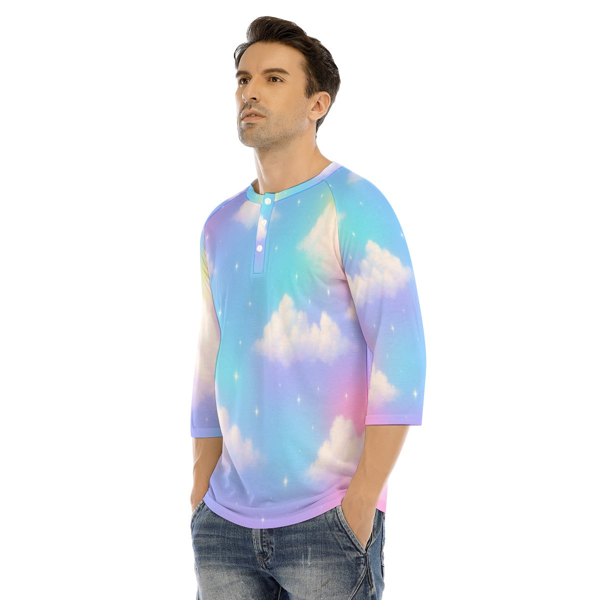 Men's Bracelet Sleeve T-shirt With Button Closure - view 3