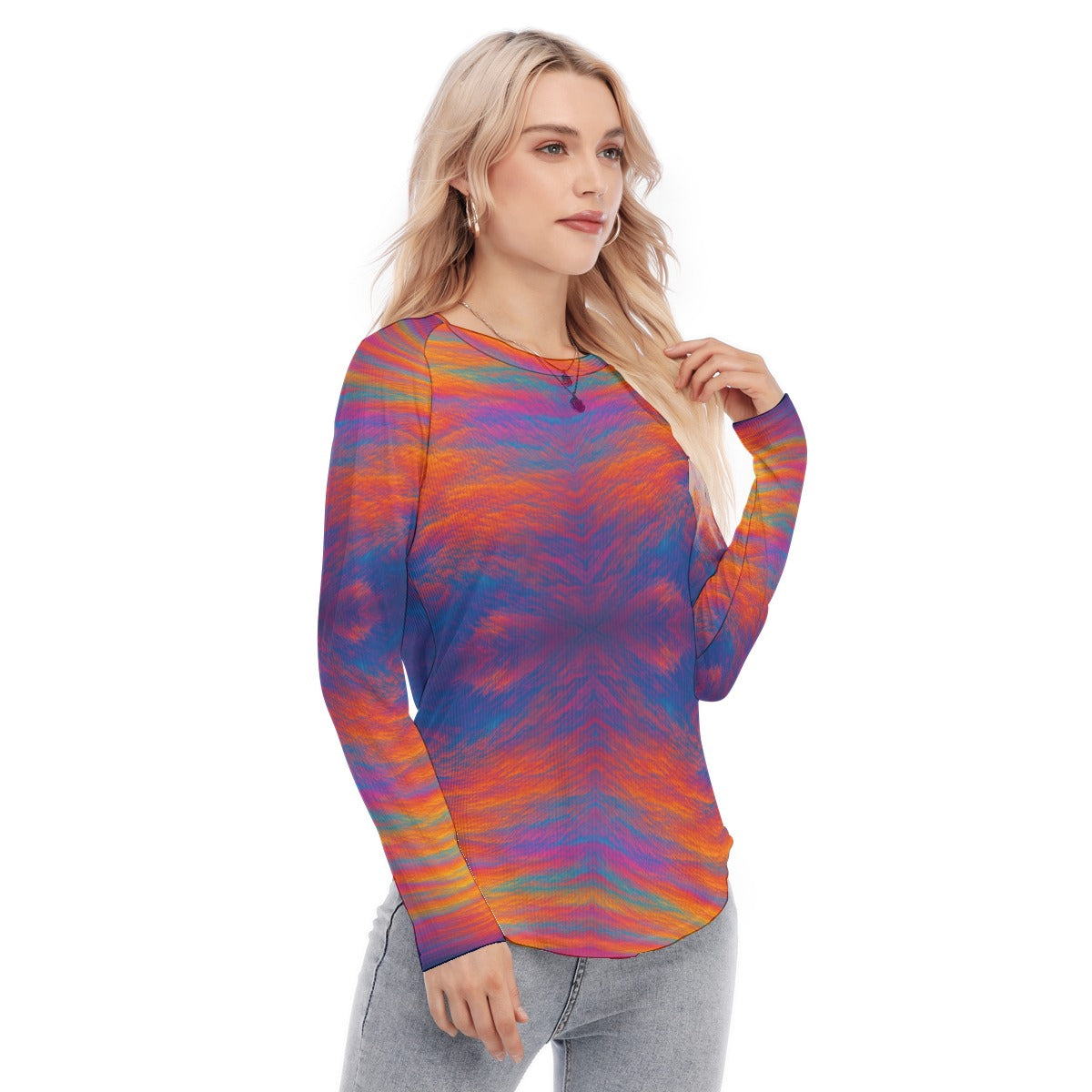 Women's Raglan Sleeves U-Shaped Hem Long Sleeves Blouse