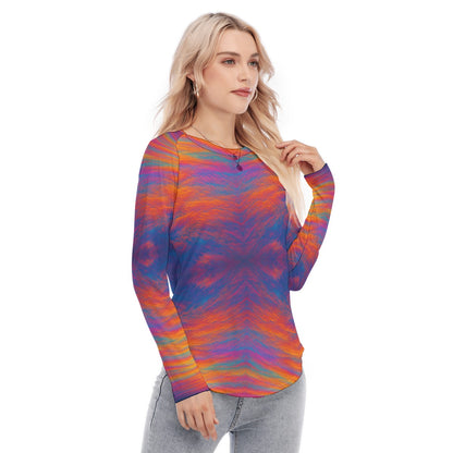 Women's Raglan Sleeves U-Shaped Hem Long Sleeves Blouse