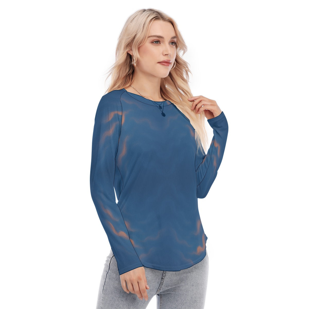 Women's Raglan Sleeves U-Shaped Hem Long Sleeves Blouse