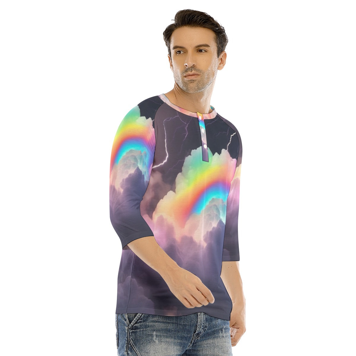 Men's Bracelet Sleeve T-shirt With Button Closure - view 2