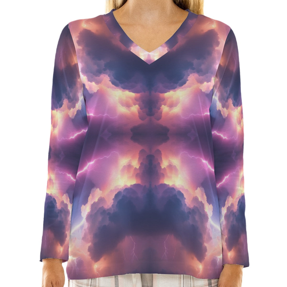 Women's Loose V-Neck T-Shirt With Long Sleeve