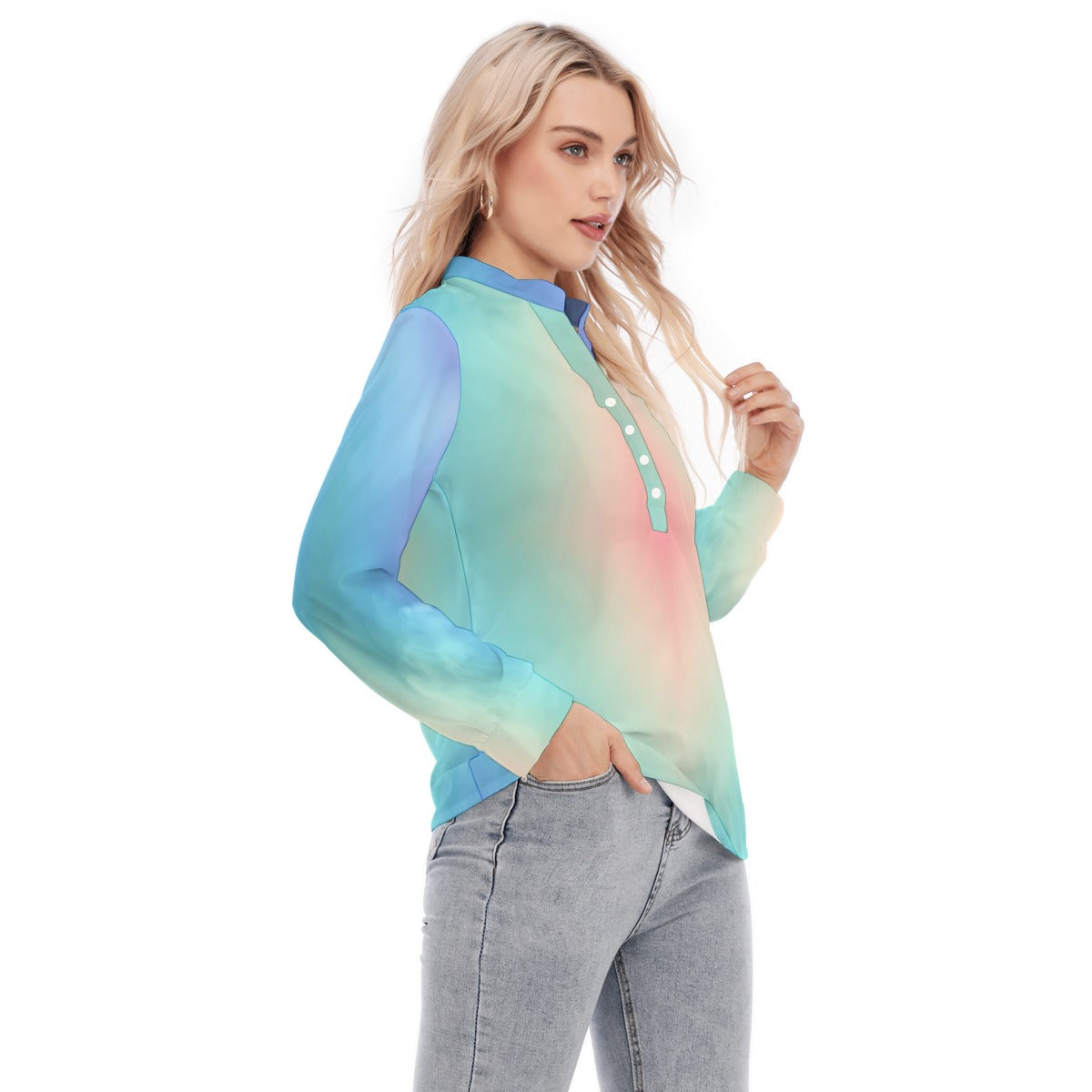Women's Long Sleeve Blouse With Button Closure