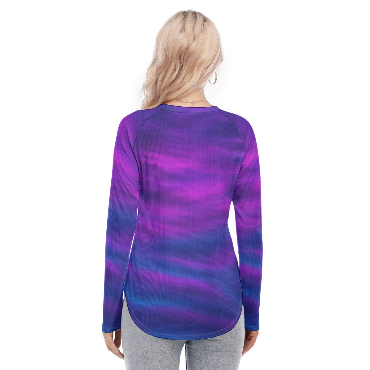 Women's Raglan Sleeves U-Shaped Hem Long Sleeves Blouse