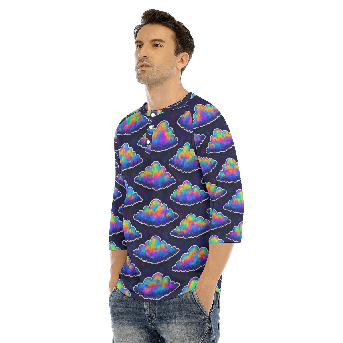 Men's Bracelet Sleeve T-shirt With Button Closure - view 3