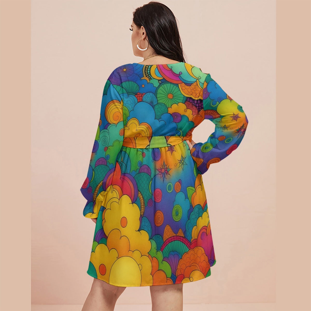 Women's V-neck Dress With Waistband(Plus Size)