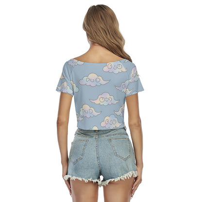 Women's Raglan Drawstring Front Crop Tee