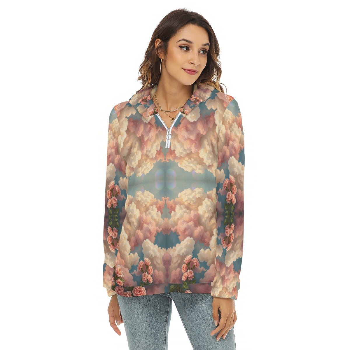 Women's Borg Fleece Hoodie With Half Zip