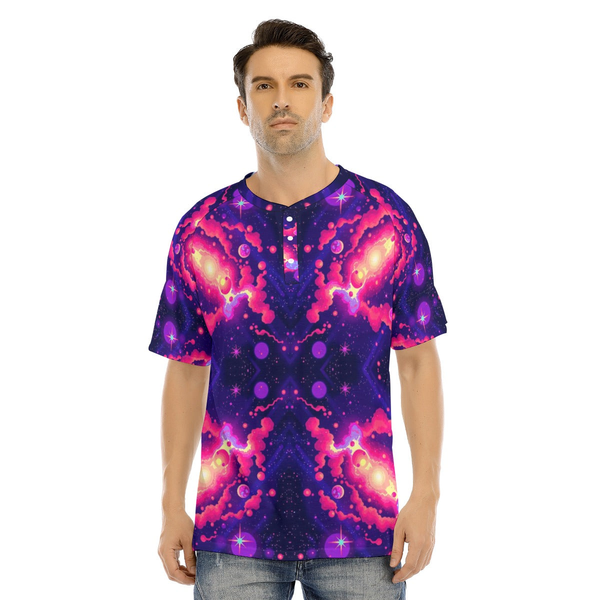 Men's Raglan Sleeve T-shirt With Button Closure