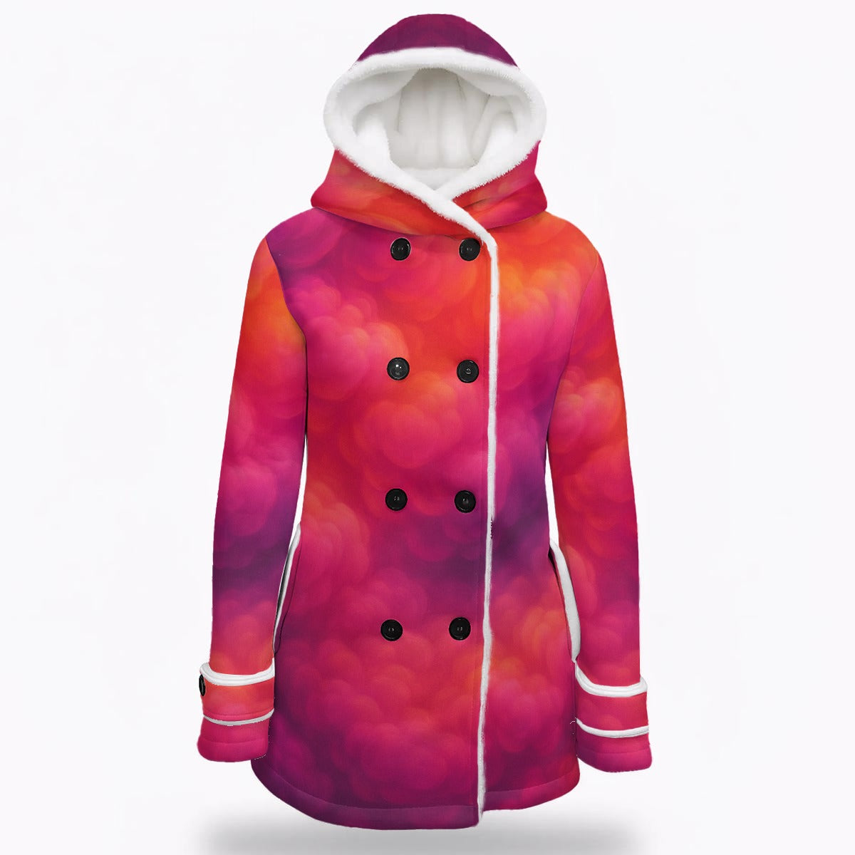 Women's Hooded Double-Breasted Winter Coat With Fleece