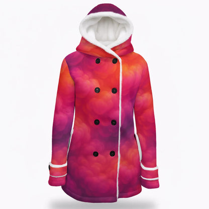 Women's Hooded Double-Breasted Winter Coat With Fleece