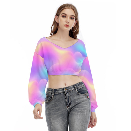 Women's V-neck Long Sleeve Cropped Sweatshirt