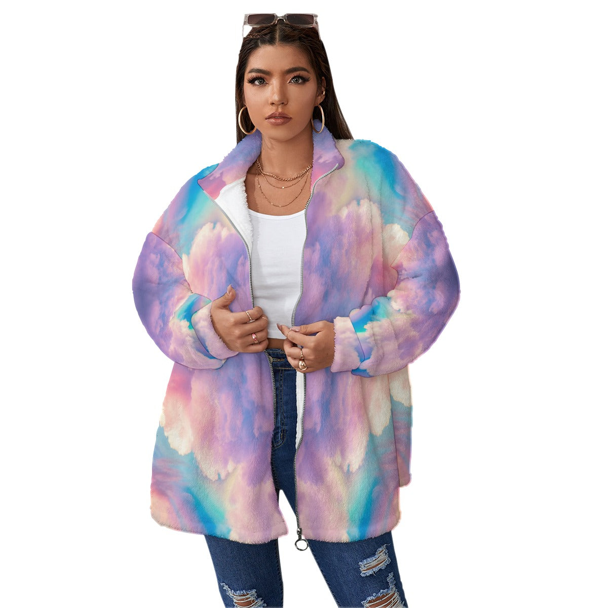 Unisex Borg Fleece Stand-up Collar Coat With Zipper Closure(Plus Size)