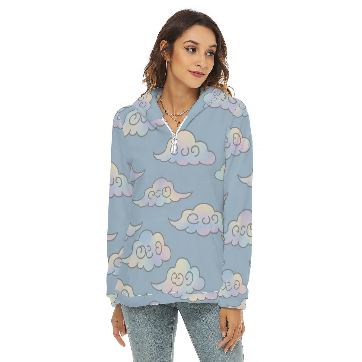 Women's Borg Fleece Hoodie With Half Zip