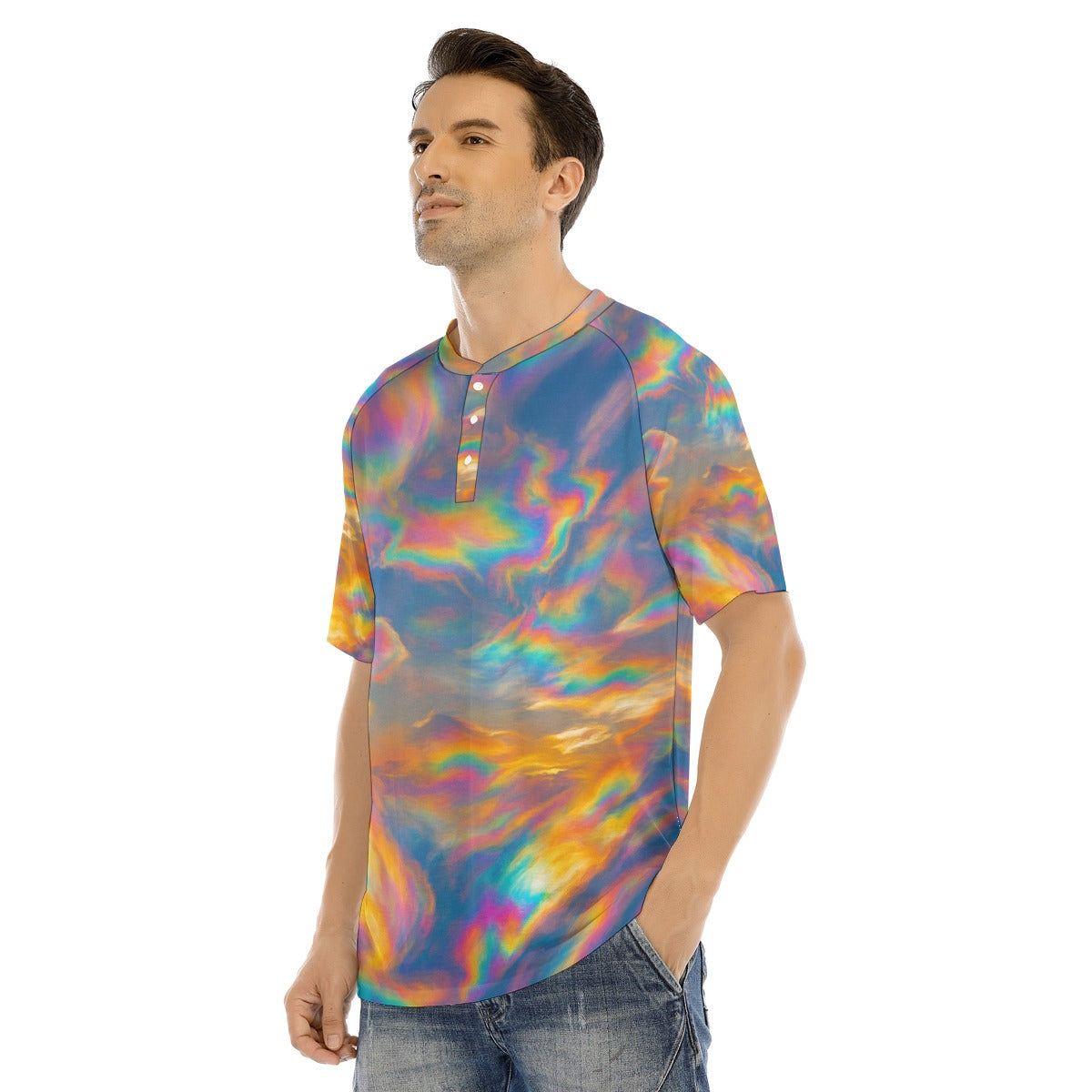 Men's Raglan Sleeve T-shirt With Button Closure
