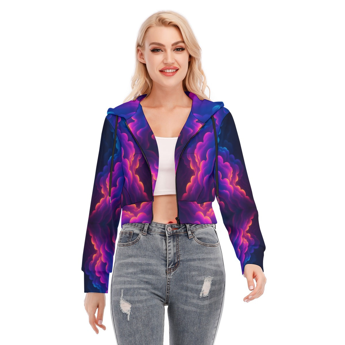 Women's Crop Top Hoodie With Zipper Closure